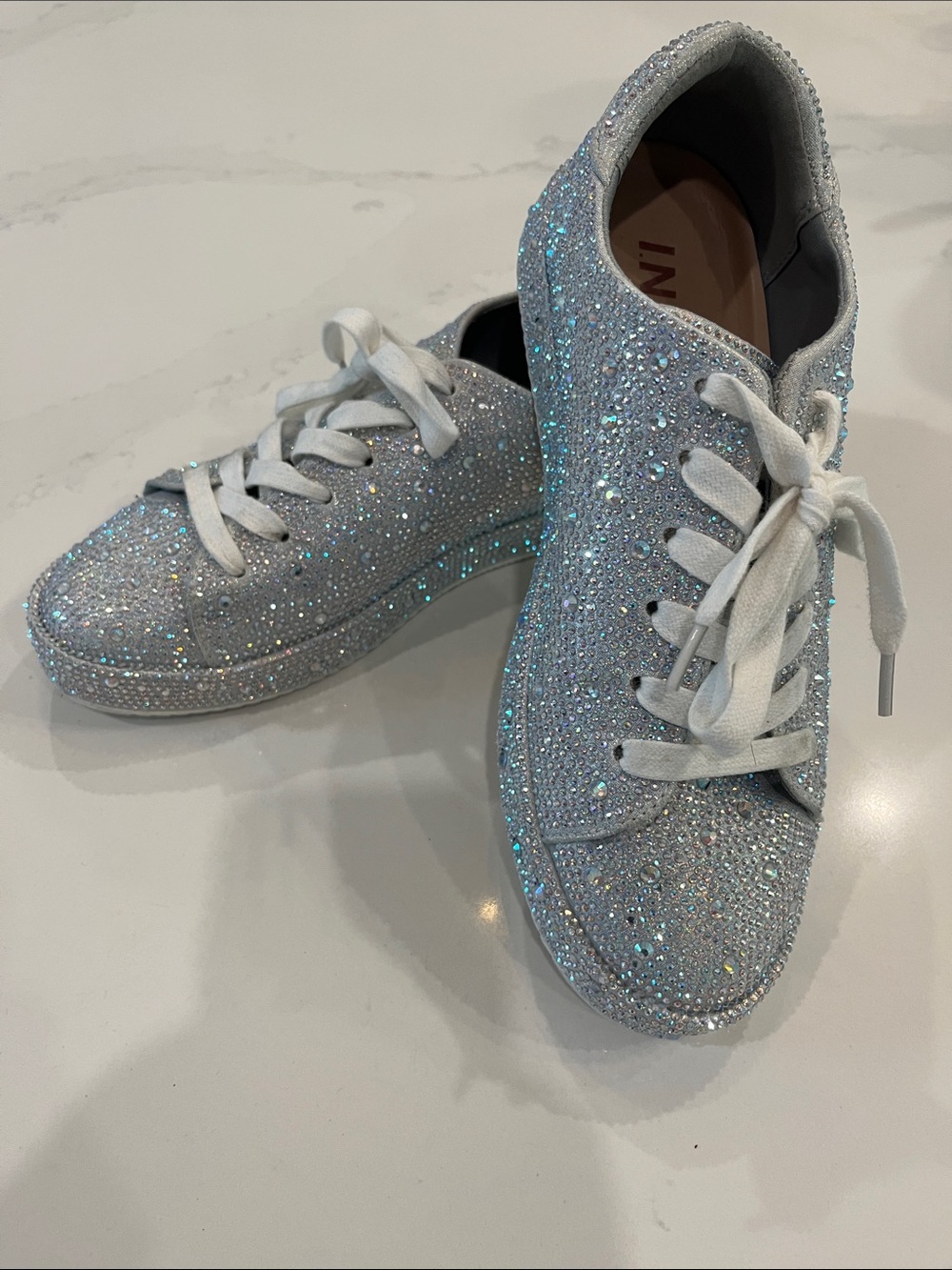 INC International Concepts Silver Glitter Crystal Lace-Up Sneakers